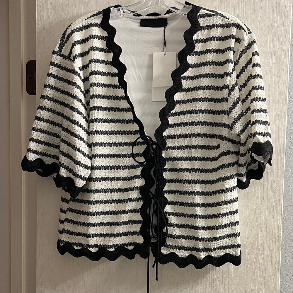 Chic Black and White Striped Cardigan